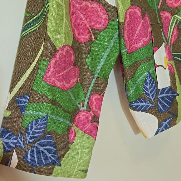 3 Sisters Linen Blend Floral Cropped Blazer Jacket Sz XL Cotton 3/4 Sleeve Boxy - Picture 6 of 16